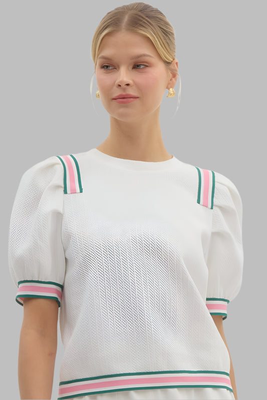 Puff Sleeve White Multi Top