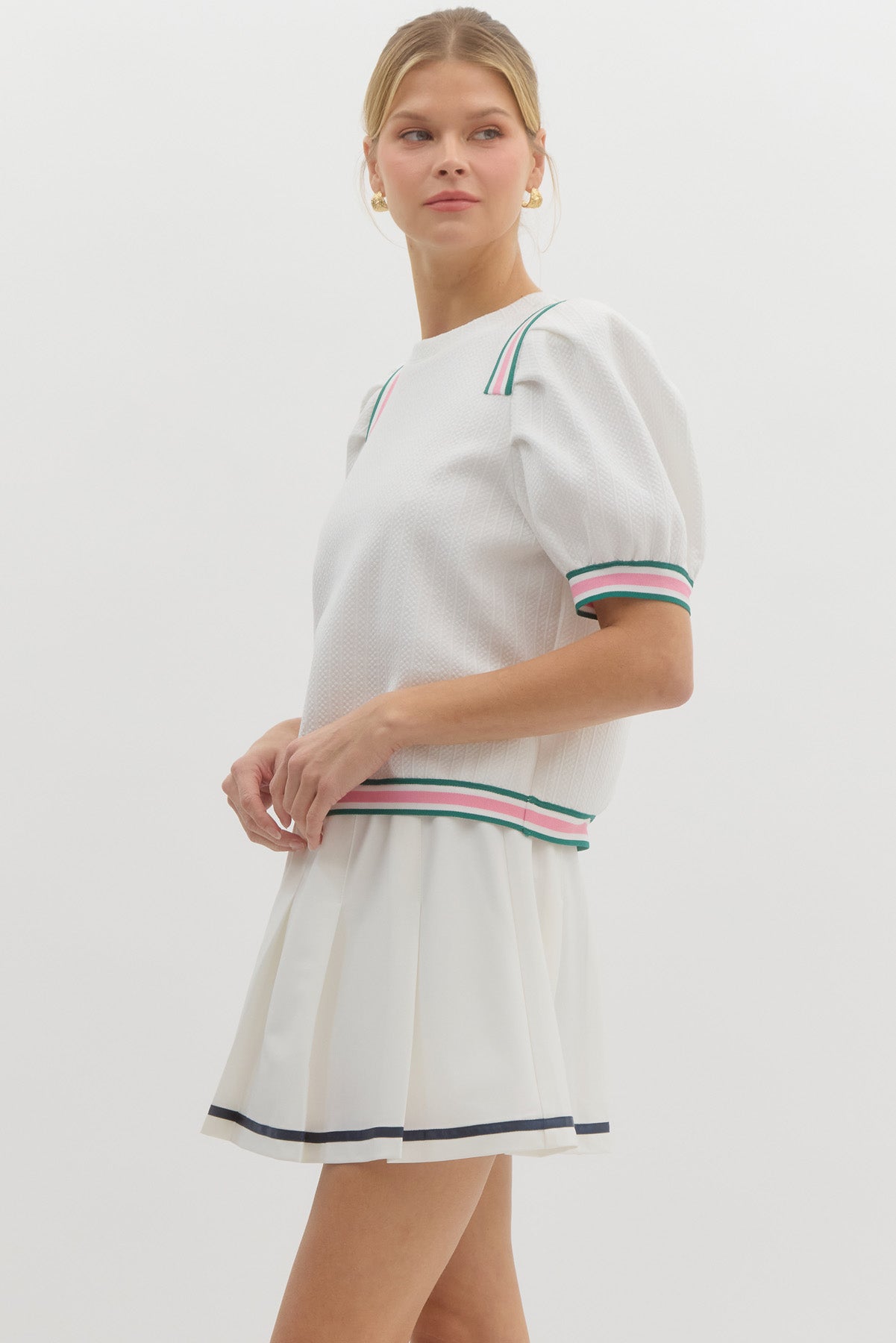 Puff Sleeve White Multi Top