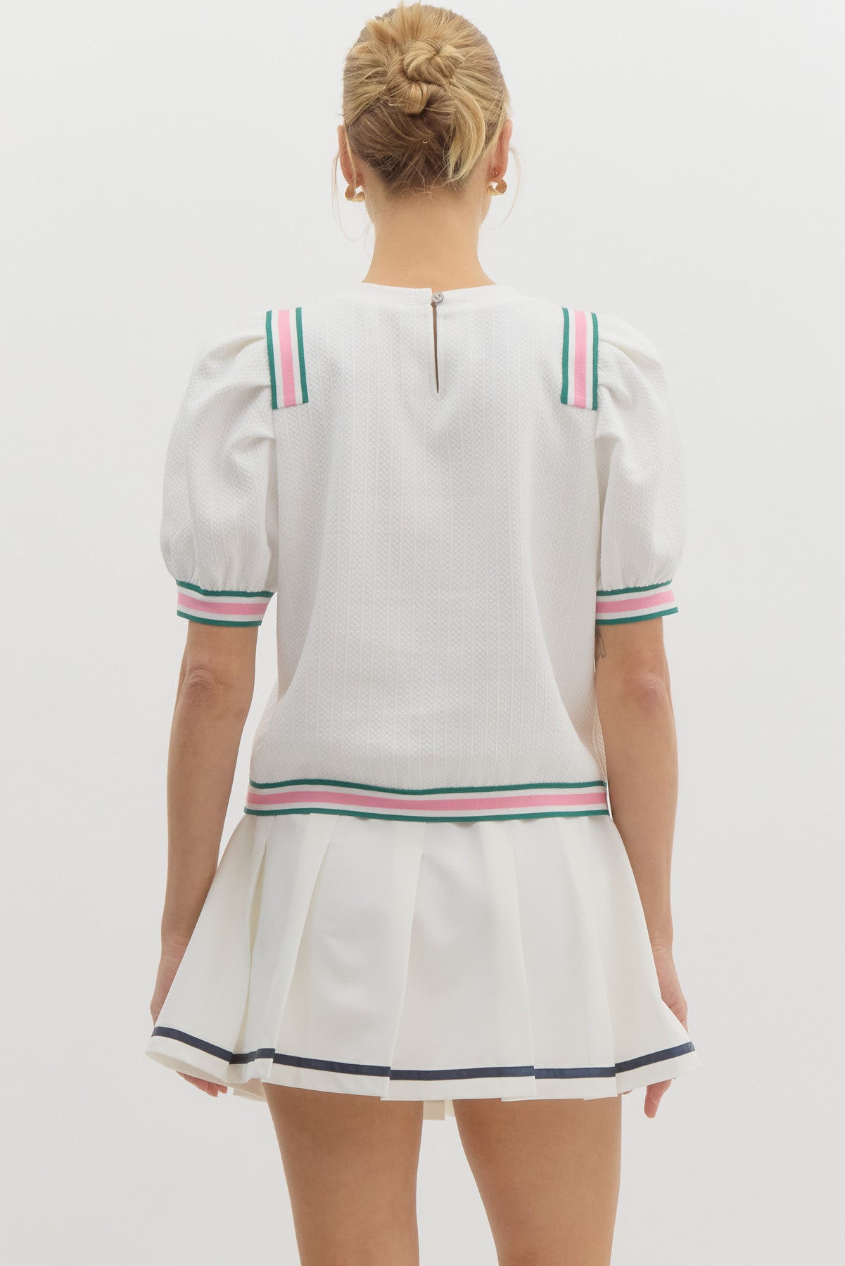 Puff Sleeve White Multi Top