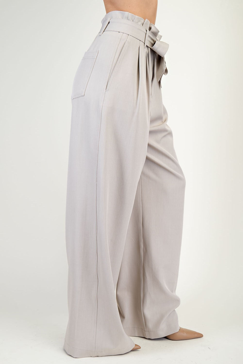 Taupe Wide Leg Belted Pant