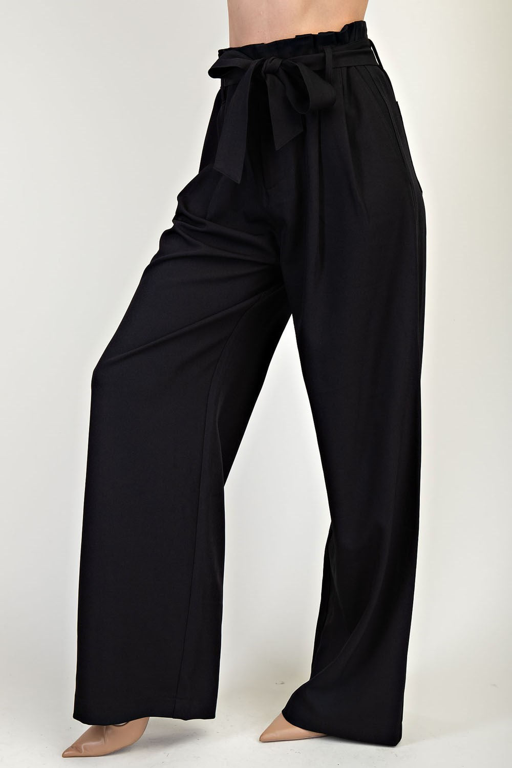 Black Wide Leg Belted Pants