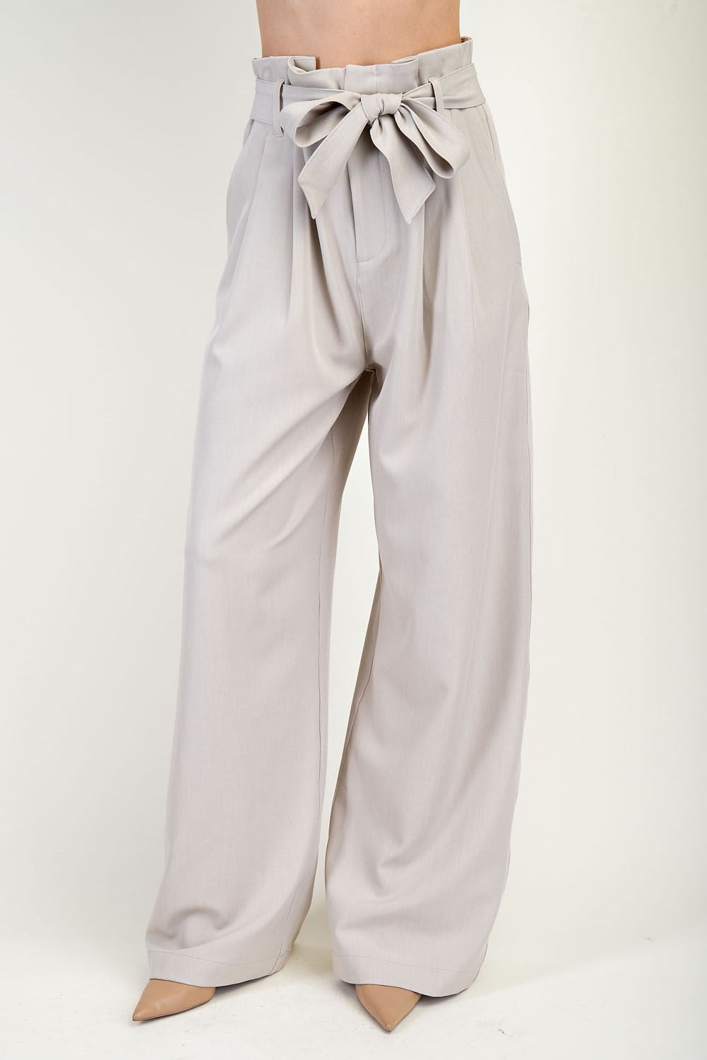 Taupe Wide Leg Belted Pant