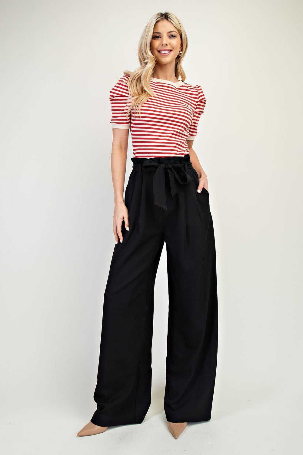 Black Wide Leg Belted Pants