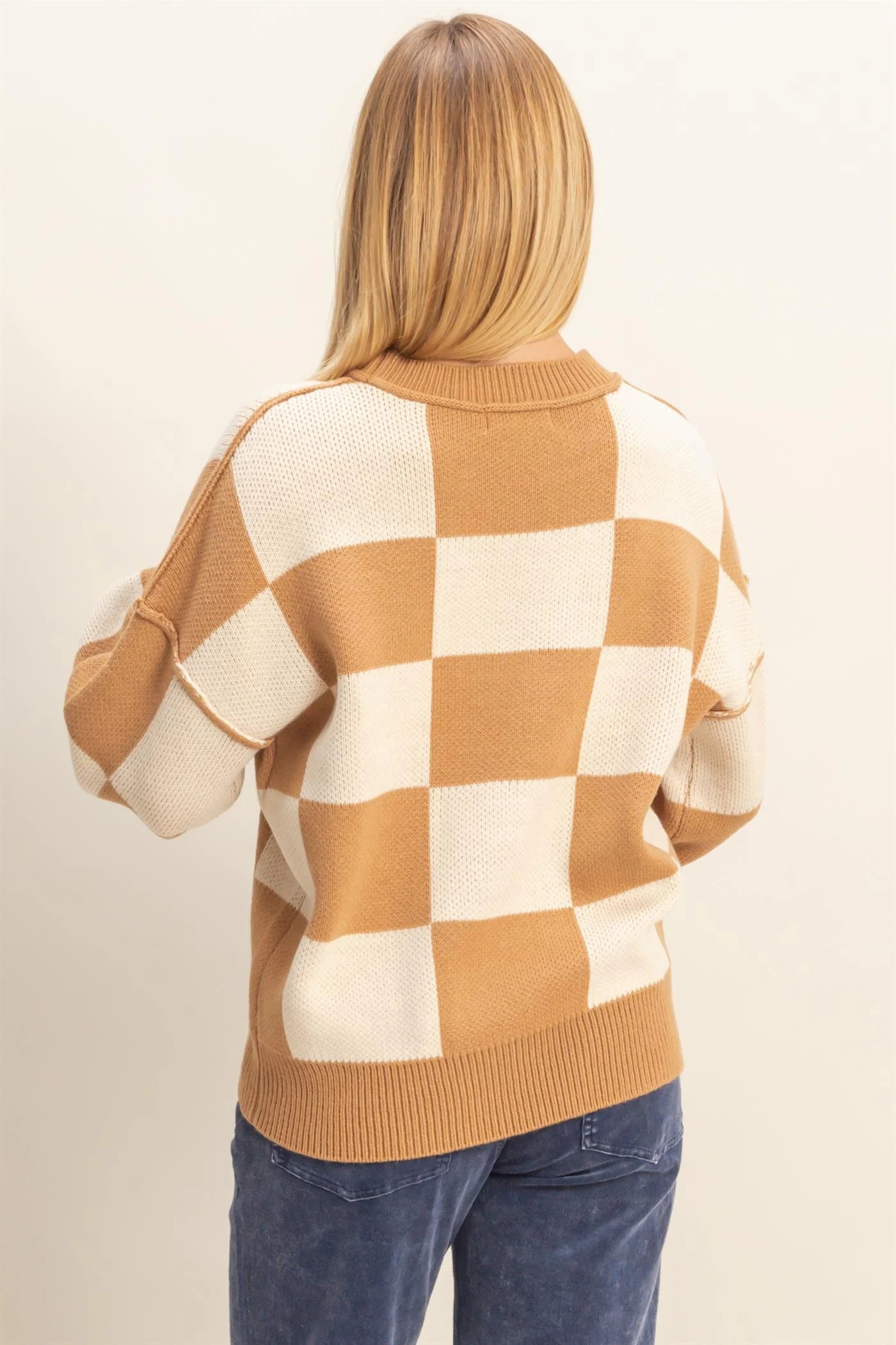 Tan/White Checkered Sweater