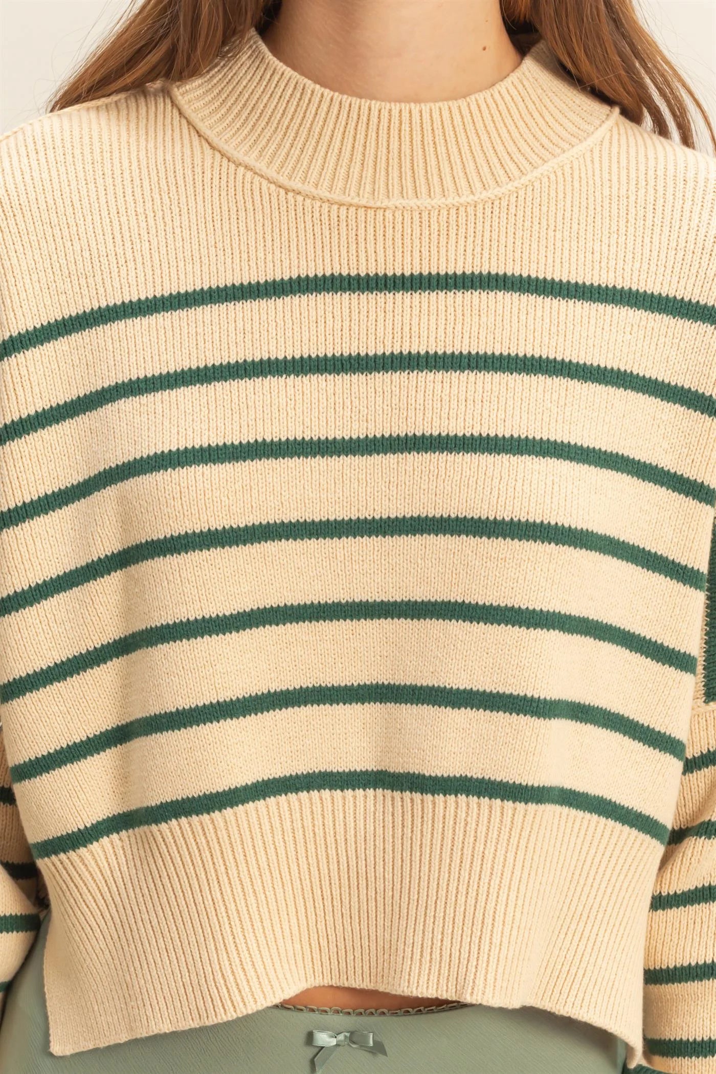 Green Stripped Mock Neck