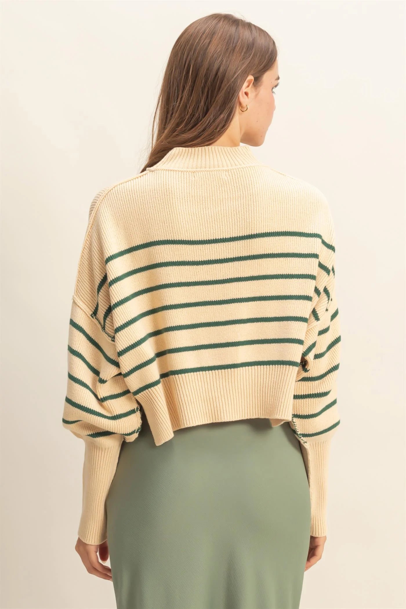 Green Stripped Mock Neck