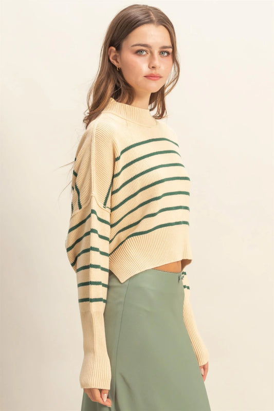 Green Stripped Mock Neck