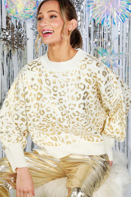 Foil Gold Leopard Detail Sweater