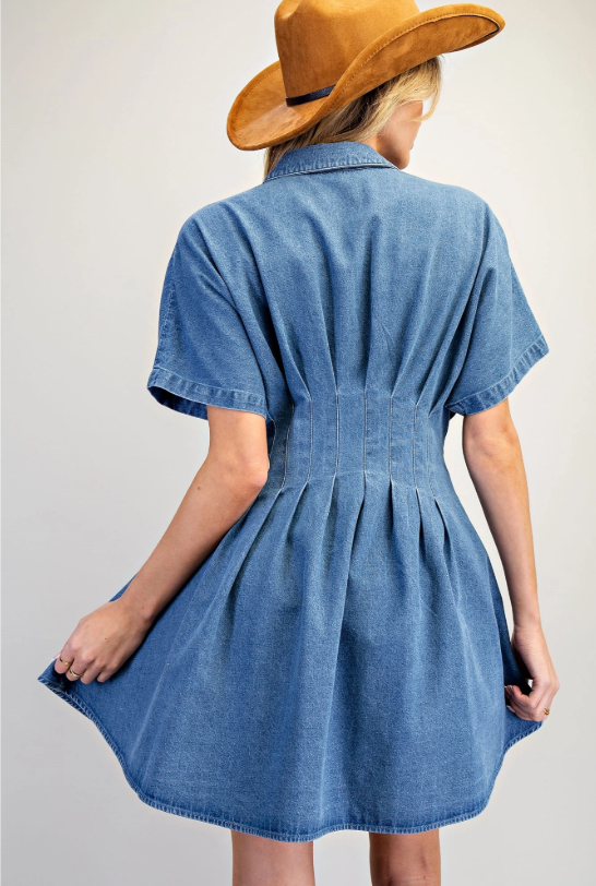 Pleated Denim Dress