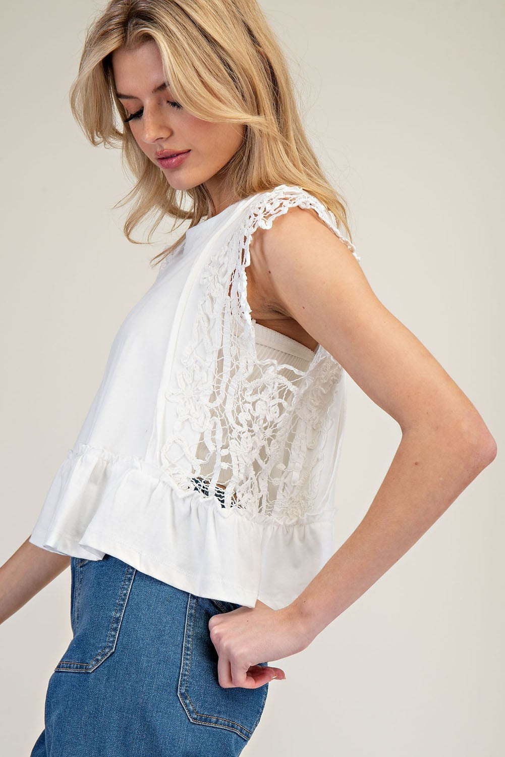 Lace Trim Ruffle Top