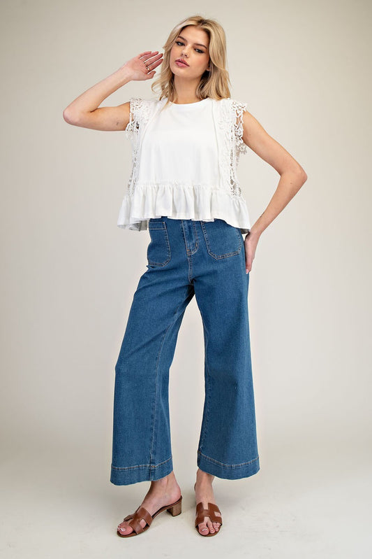 Lace Trim Ruffle Top