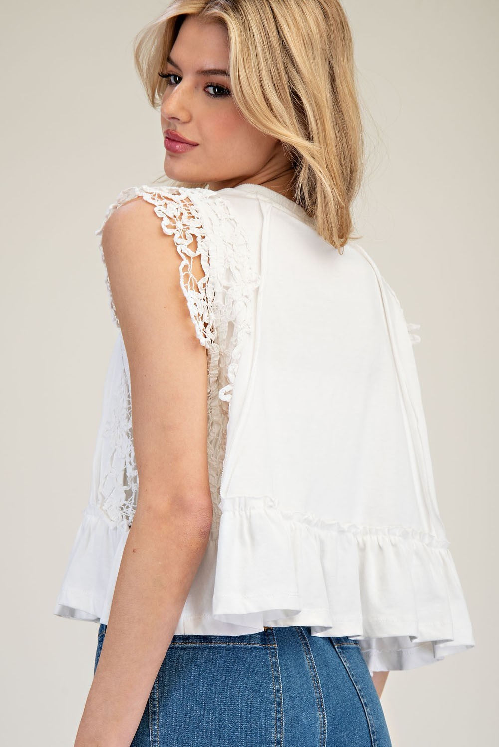 Lace Trim Ruffle Top