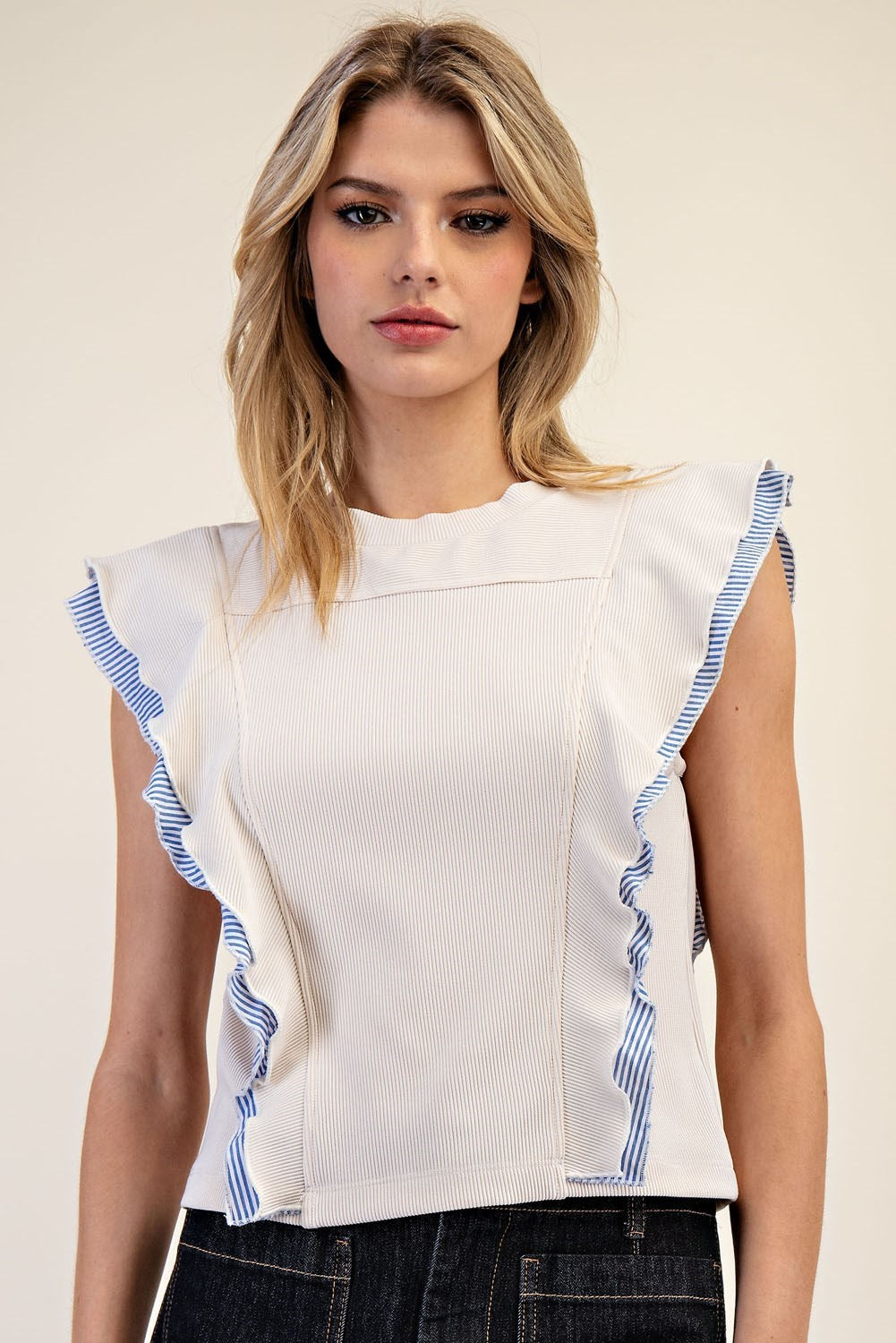 Button Down Back Ruffle Top