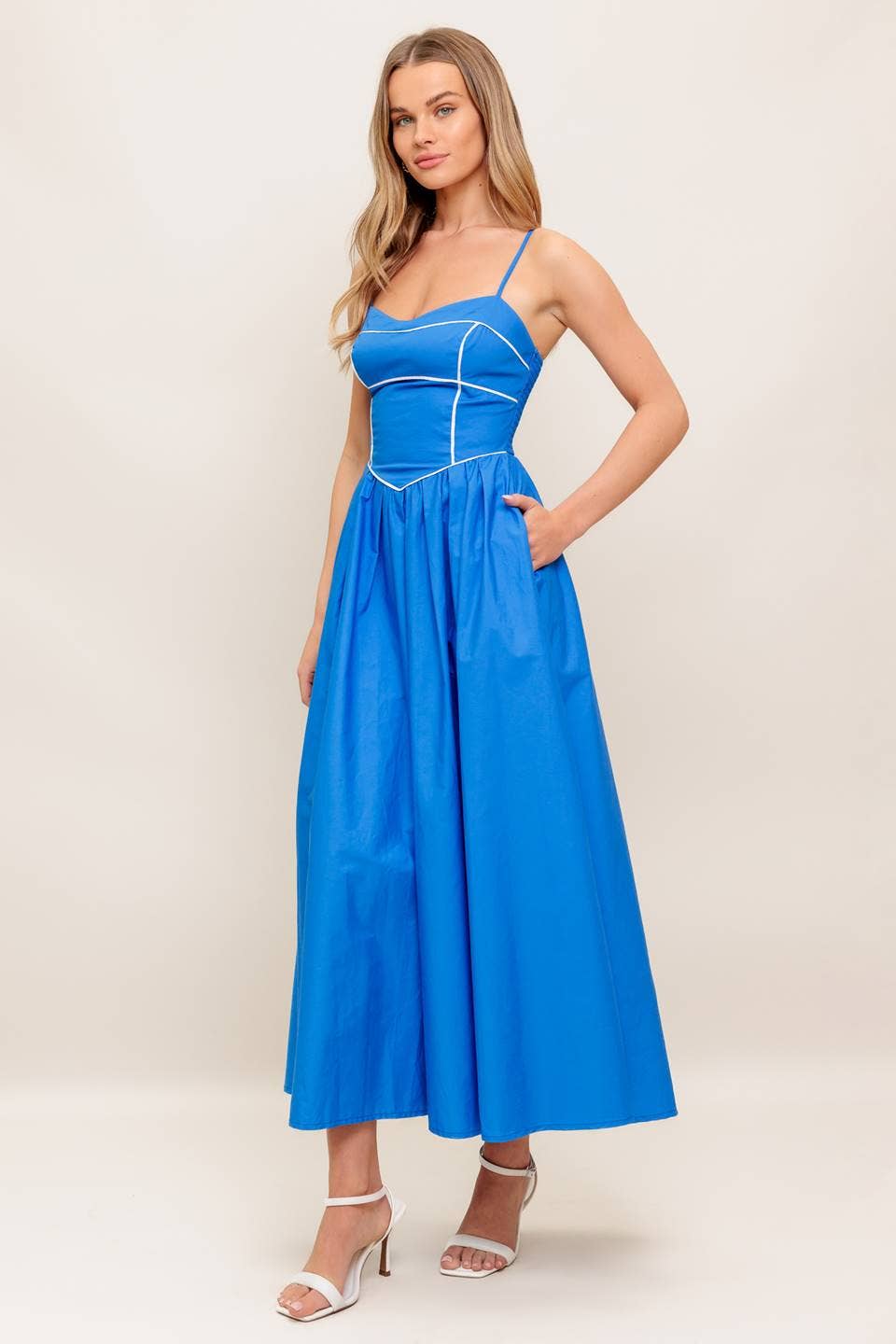 woven blue midi dress