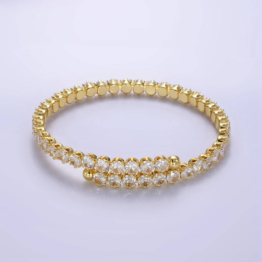 24K Gold Filled Clear CZ Bangle Cuff Bracelet | WA-2535