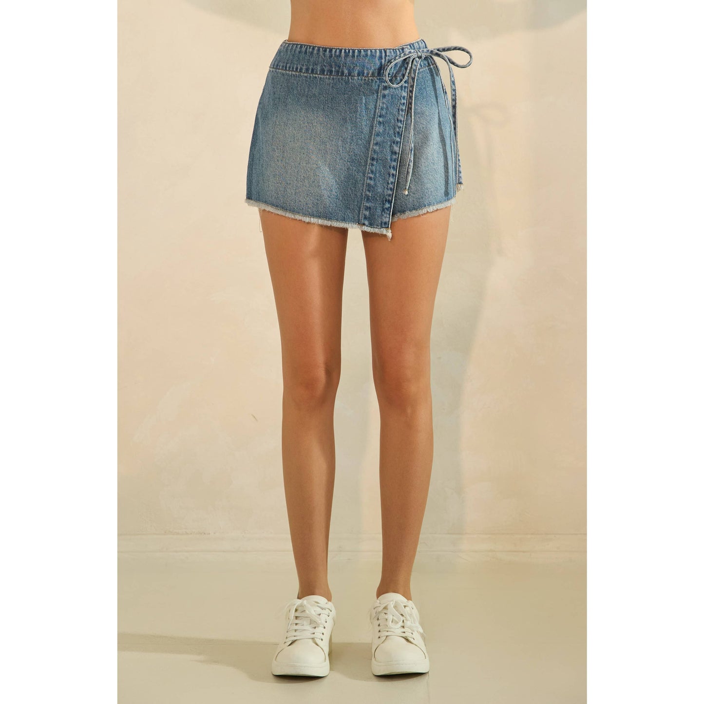 Tie Front Denim Mini Skort