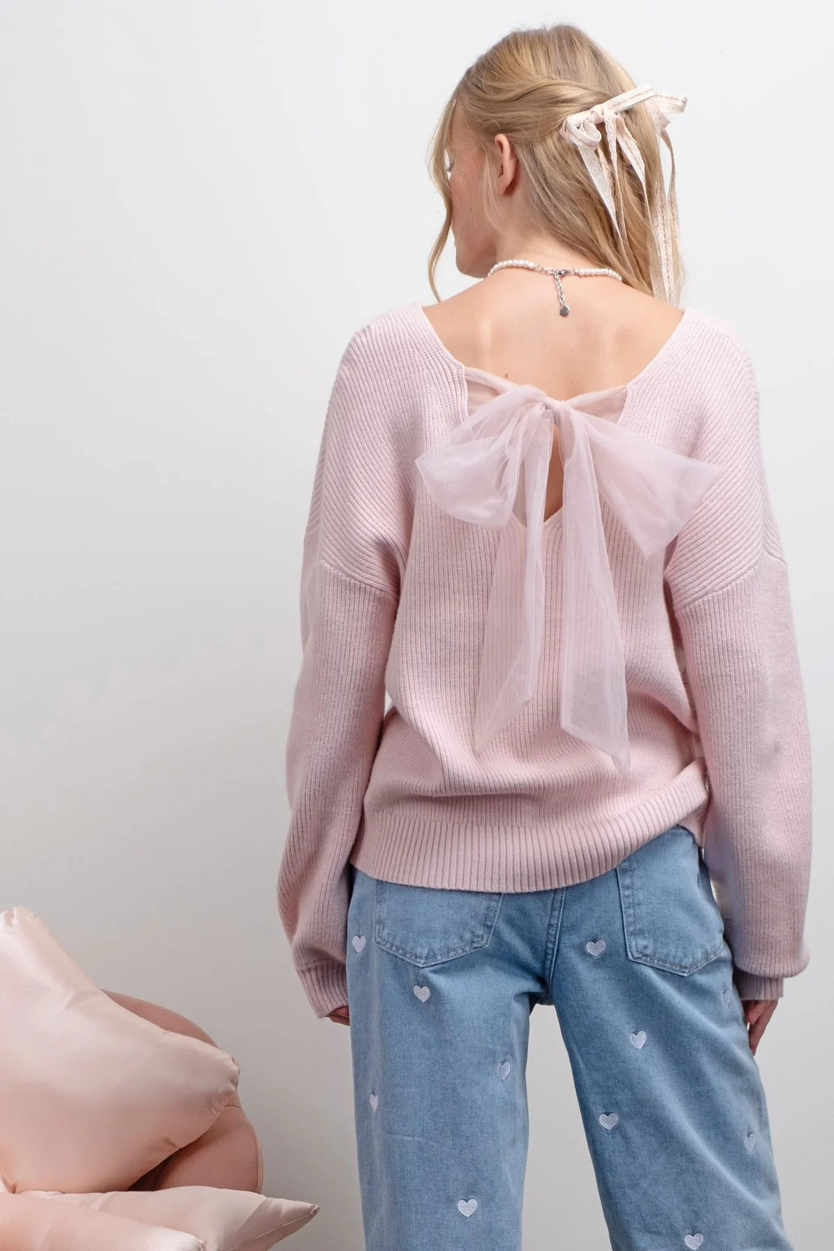 Tulle Ribbon Tie Sweater